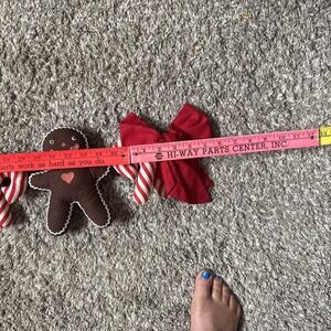 Vintage Christmas Garland Felt Gingerbread Man & Candy Cane, Stuffed Fabric 45"